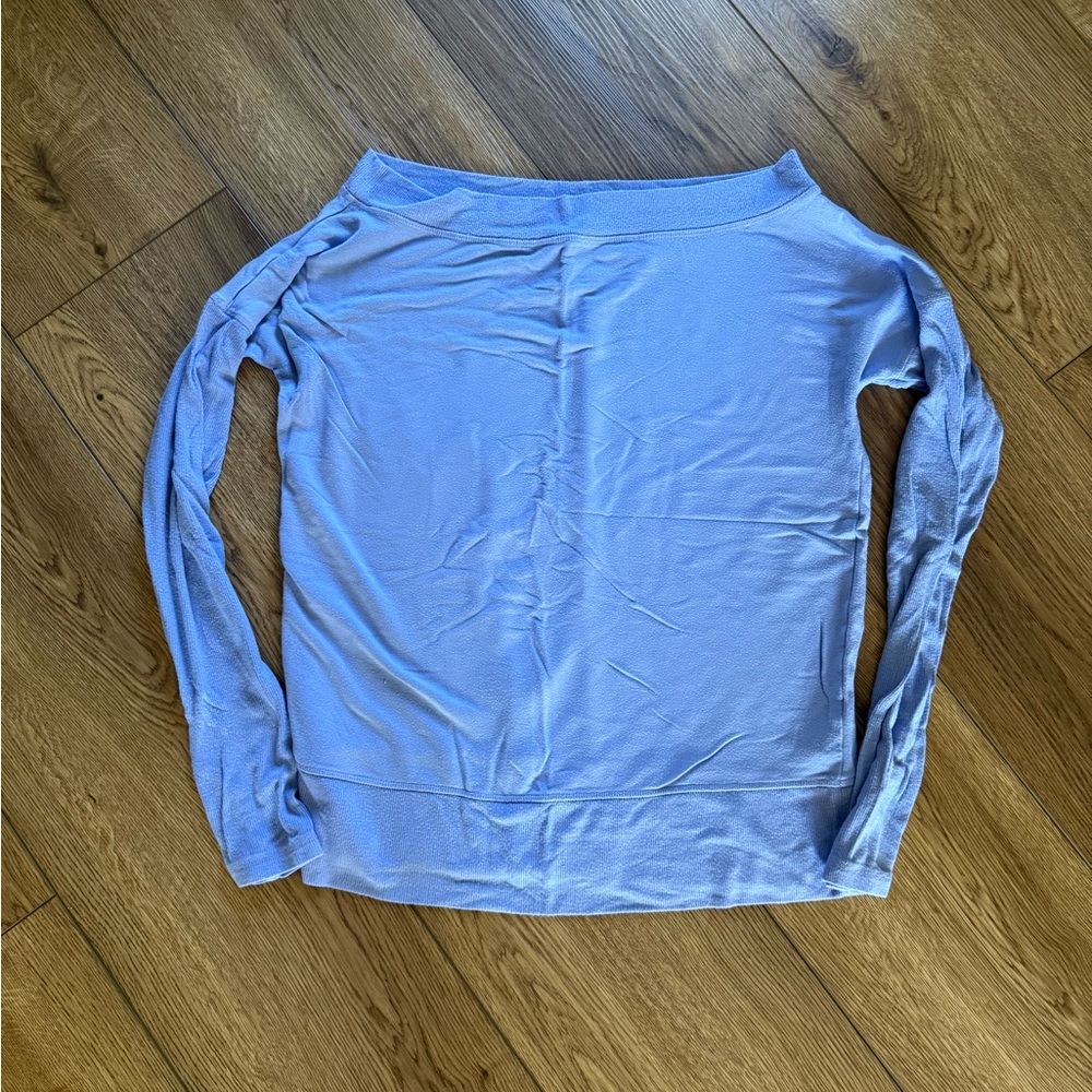 Athleta Blue Off-the-Shoulder Barre Sweatshirt - Large Tall LT